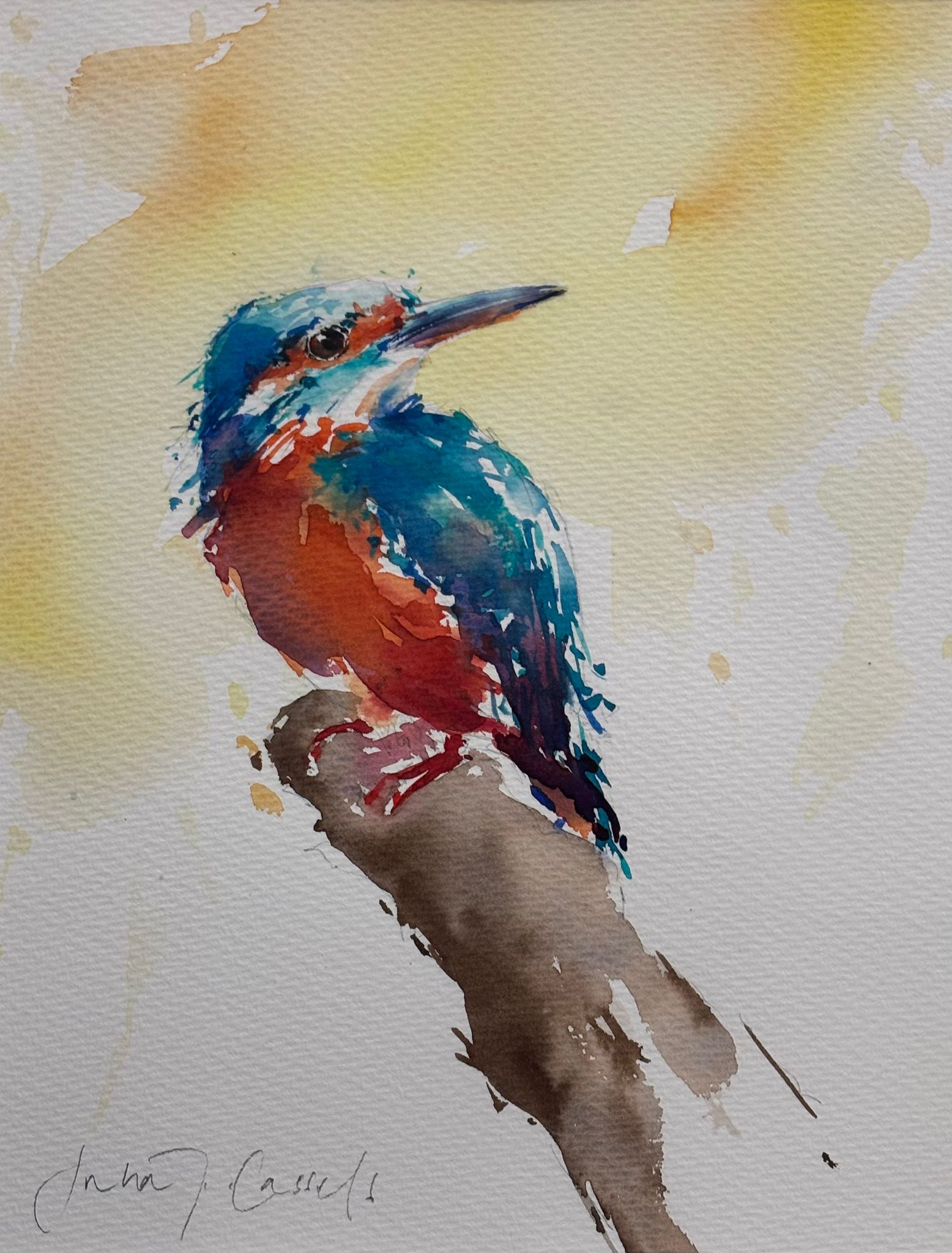 Watercolour Kingfisher by Julia Cassels