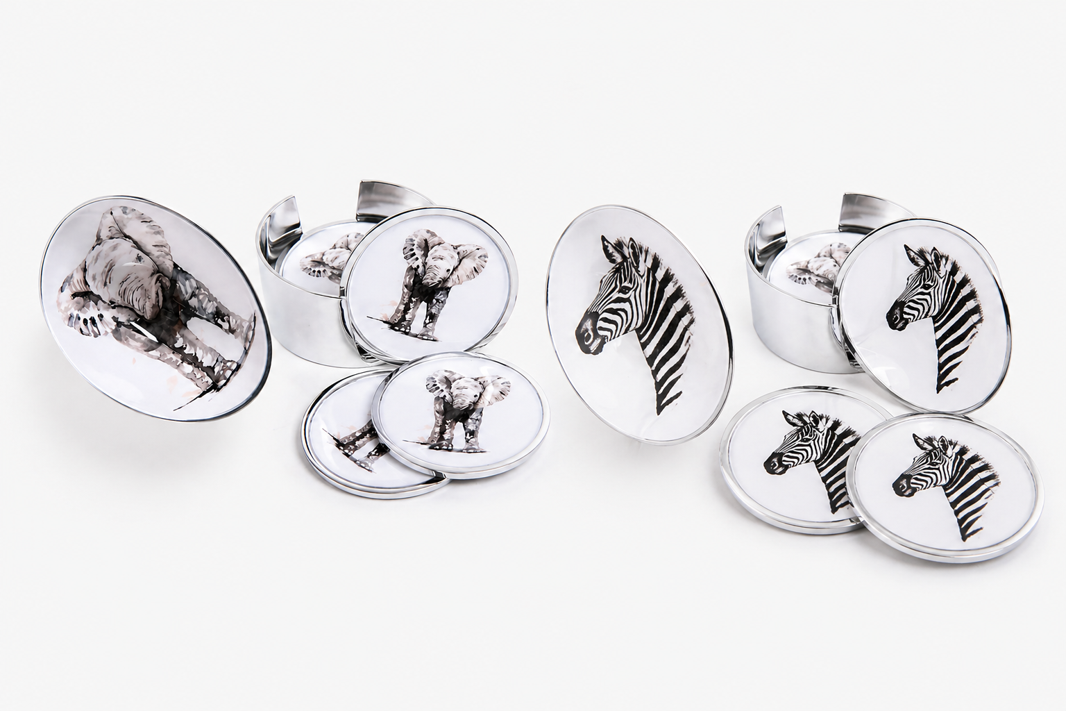 Elephant and zebra bowl and coasters