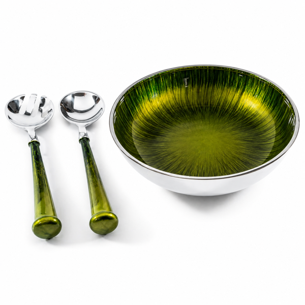 Green salad bowl and servers