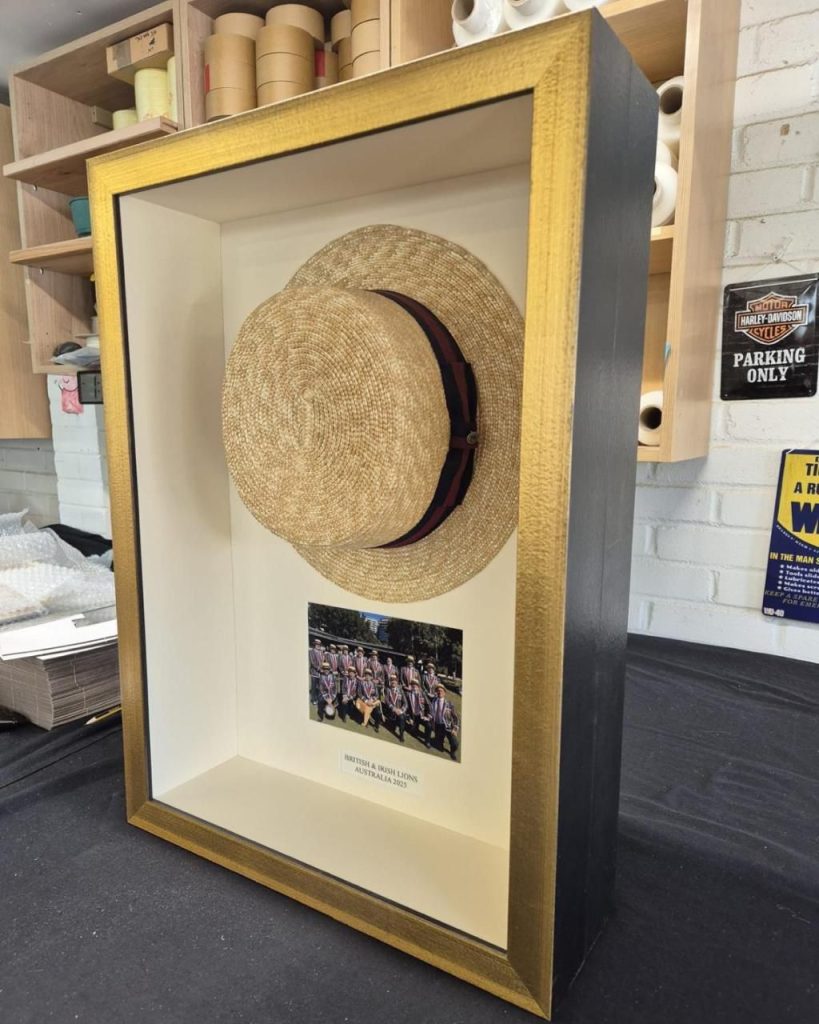 Framing straw boater memorabilia