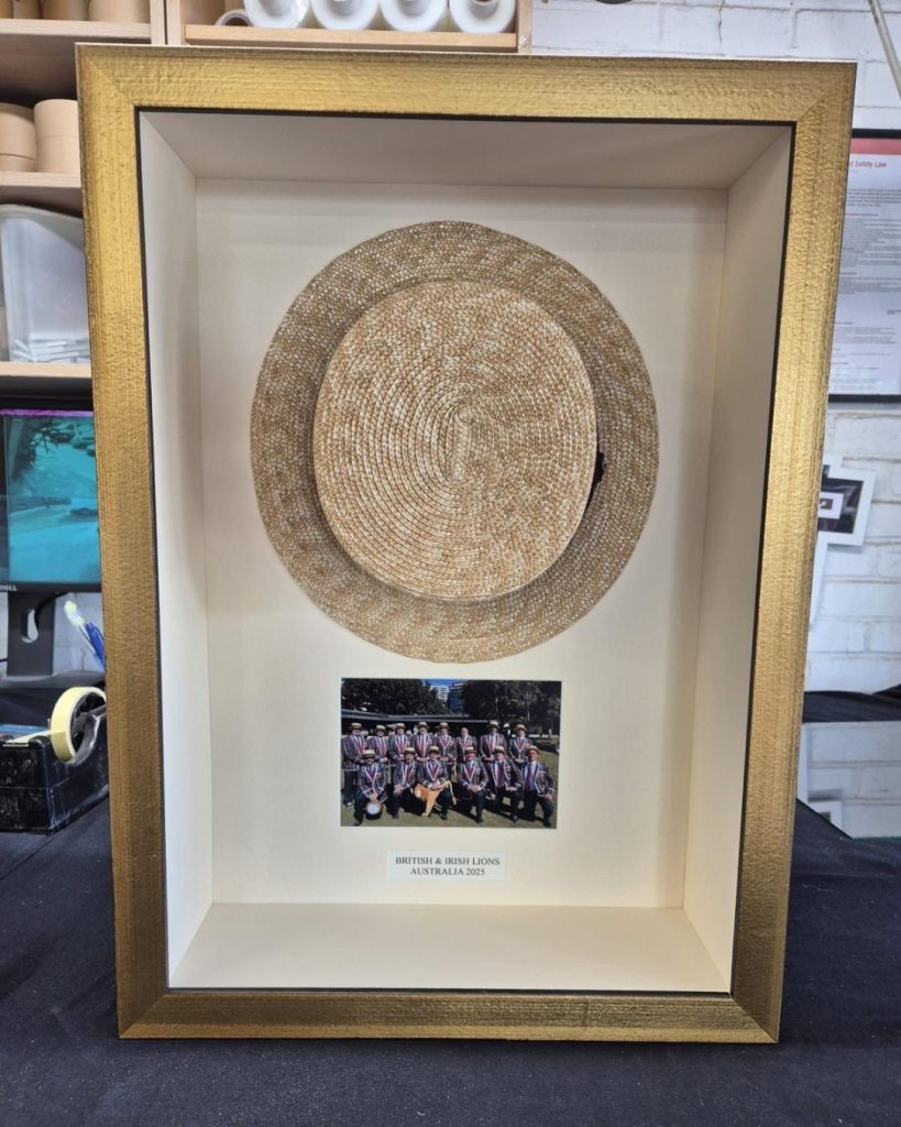 Framing straw boater memorabilia